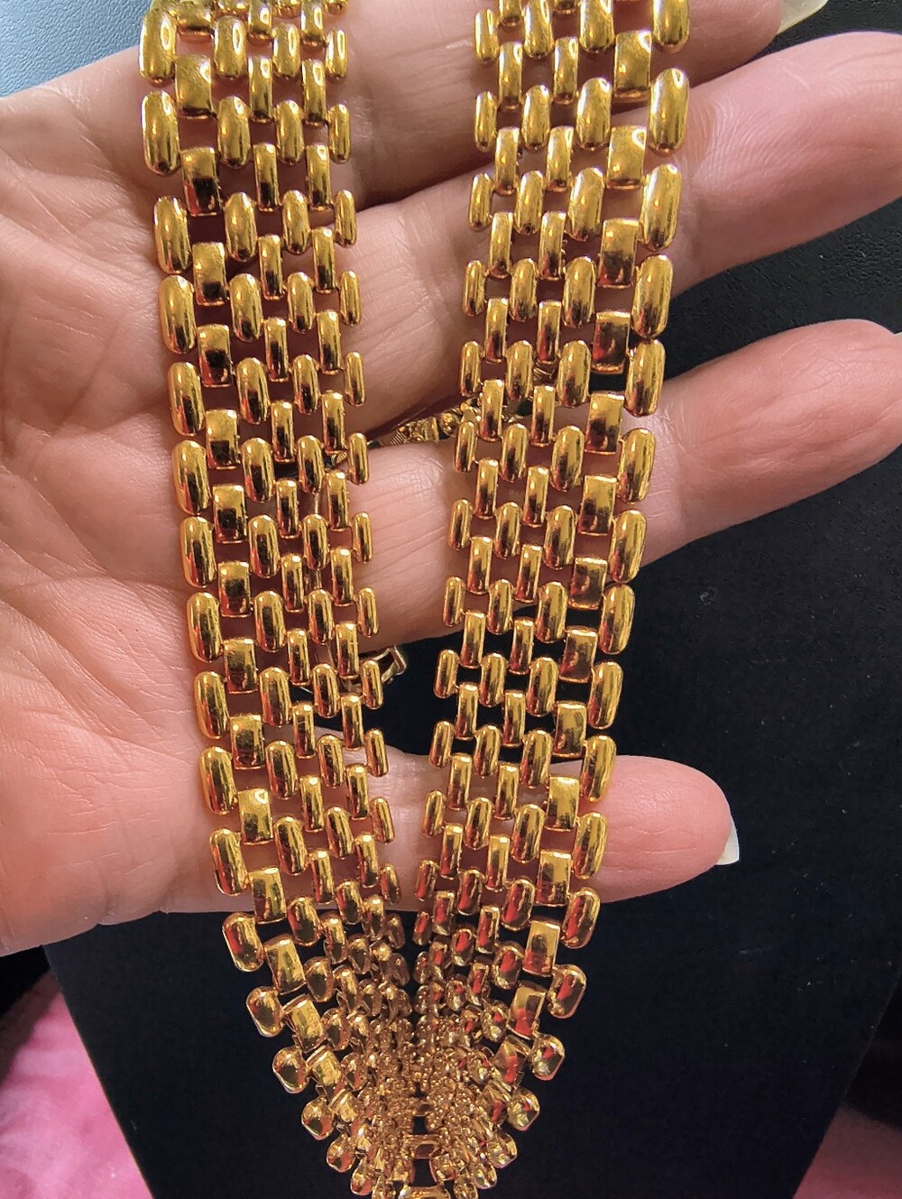 Vintage Napier Gold Tone Panther Link Cleopatra Collar Necklace Signed 16" - Picture 4 of 10